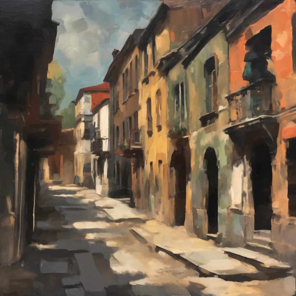 Καλλιτέχνες που Άλλαξαν την Ιστορία της Τέχνης, ζωγραφική σε δρόμο με παλιά κτήρια, ιστορική τέχνη, κλασικά έργα τέχνης, αρχιτεκτονική, ζωγραφική δρόμου.